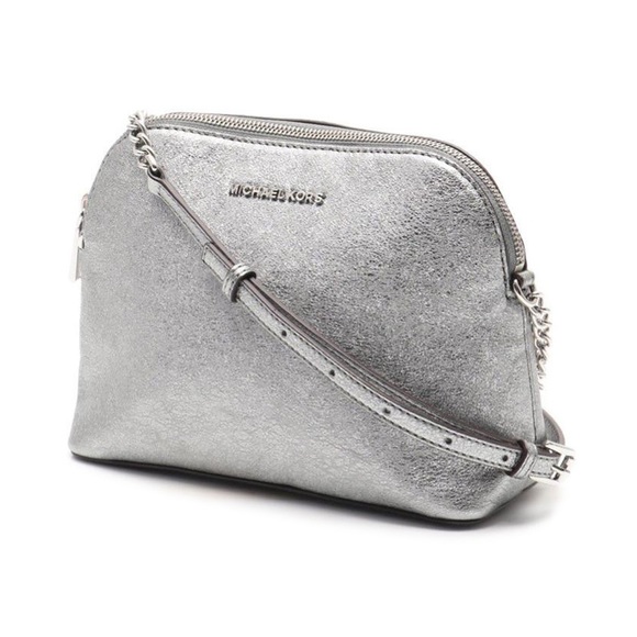 Michael Kors Handbags - Michael Kors LT Pewter LG Dome Crossbody Leather Bag